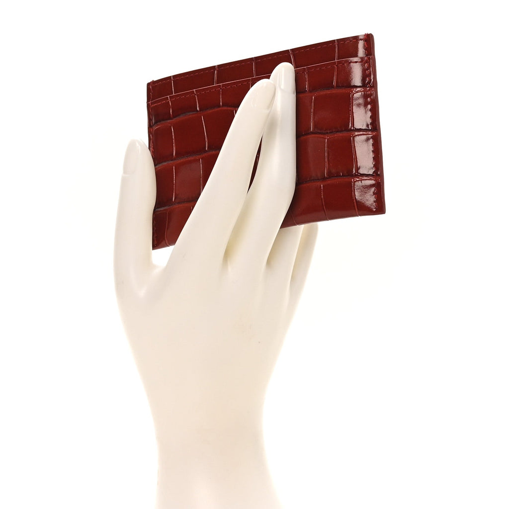 Calfskin Crocodile Embossed Crococo  Holder Burgundy