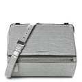 Calfskin Crocodile Embossed Medium Pandora Box Crossbody Bag Grey
