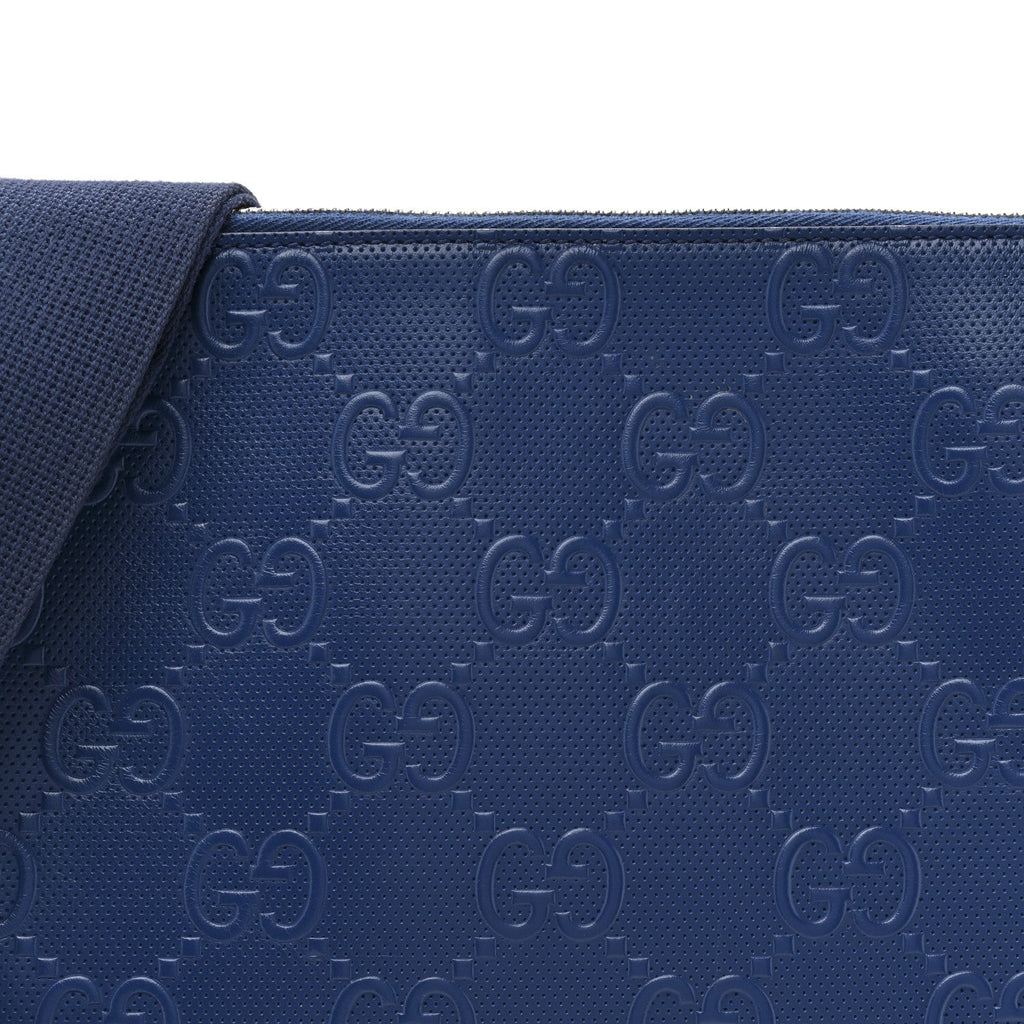 Calfskin GG Tennis Embossed Medium Wristlet Messenger Bag Intense Metal Blue