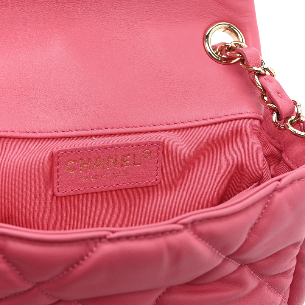 Calfskin Quilted Mini Square Bubbly Flap Pink