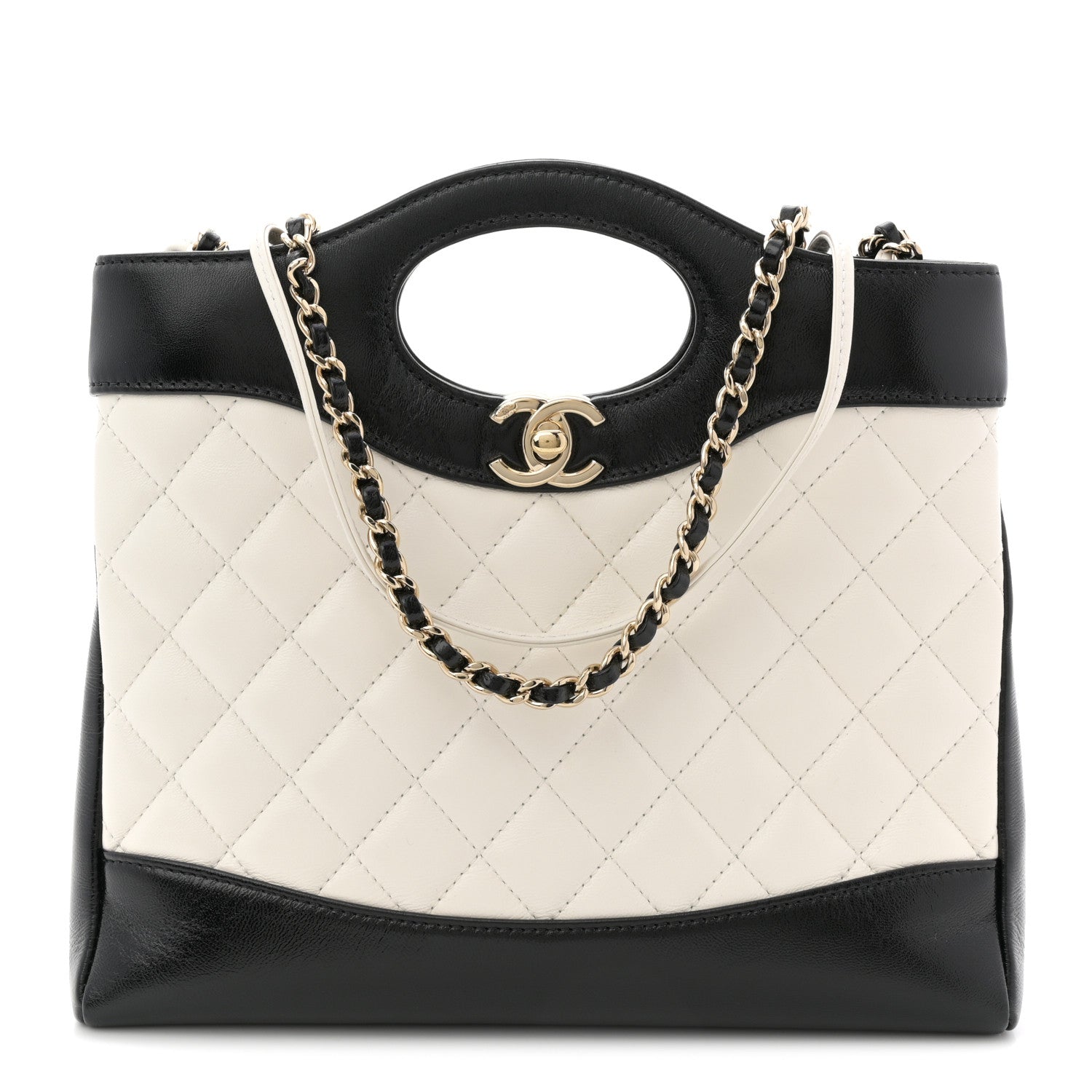 Patent Calfskin Quilted Mini 31 Shopping Bag White Black