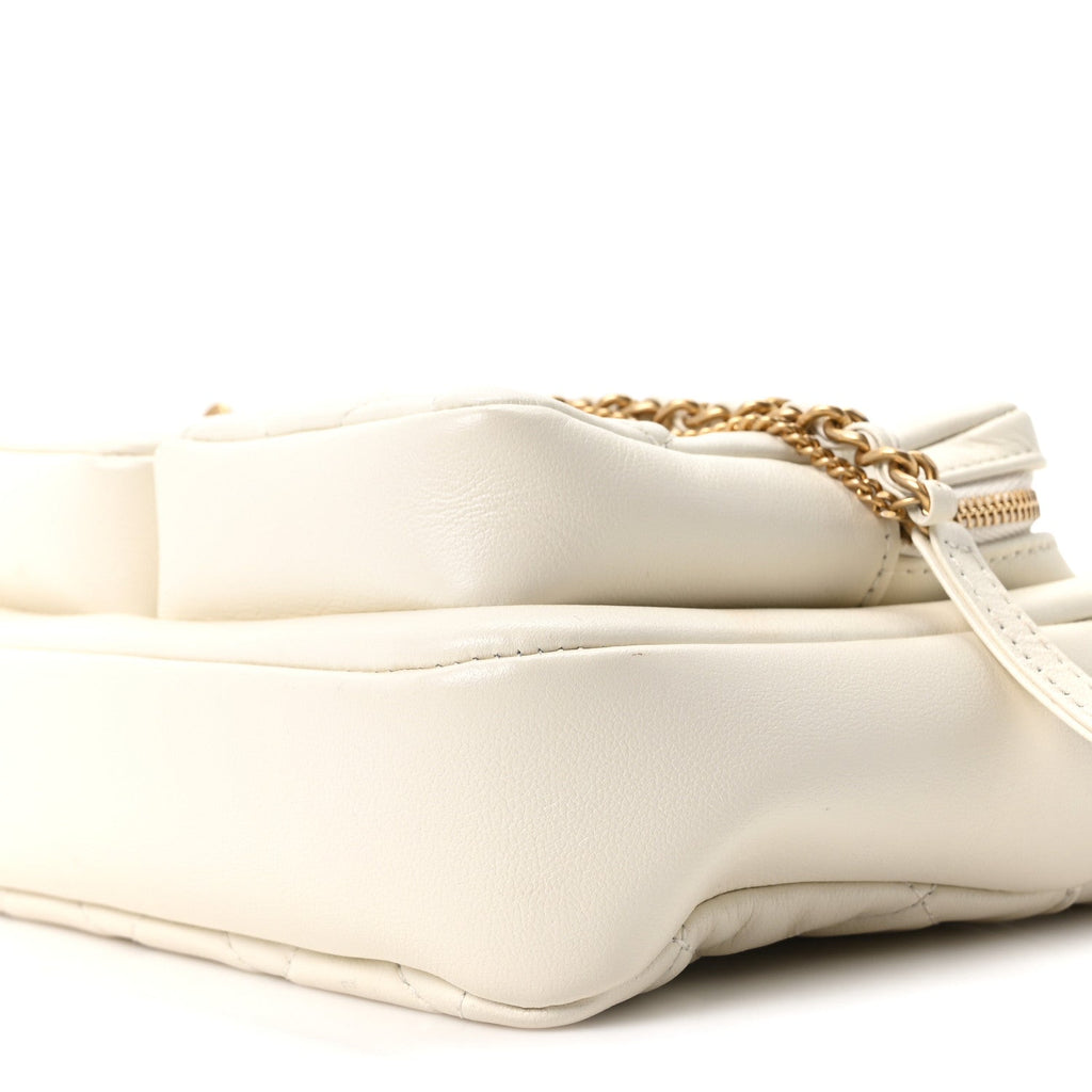 Calfskin Quilted Small Camera Case White