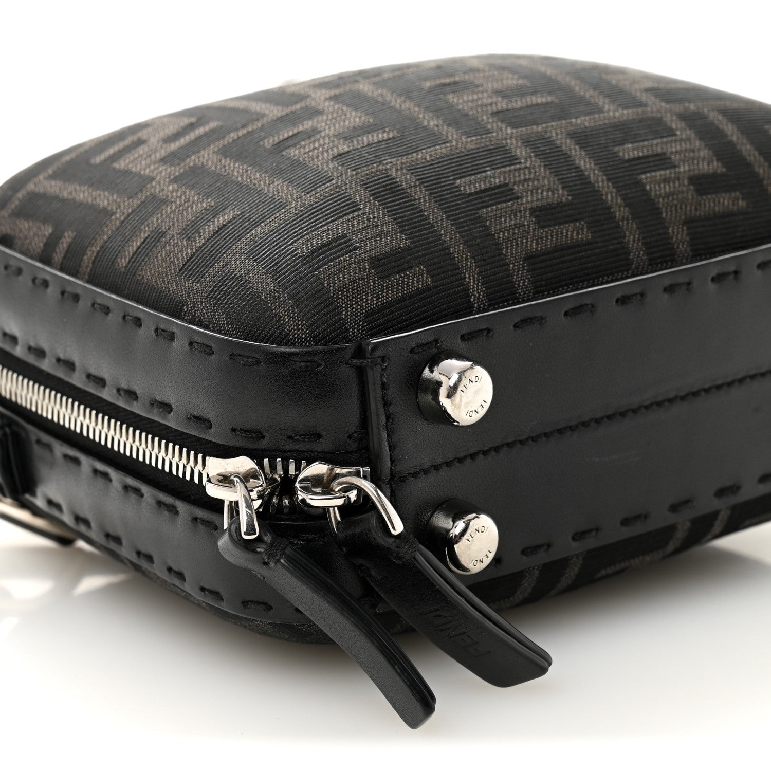 Recycled Fabric Jacquard Vitello Astro FF 1974 Mini Suitcase Bag Asfalto Black