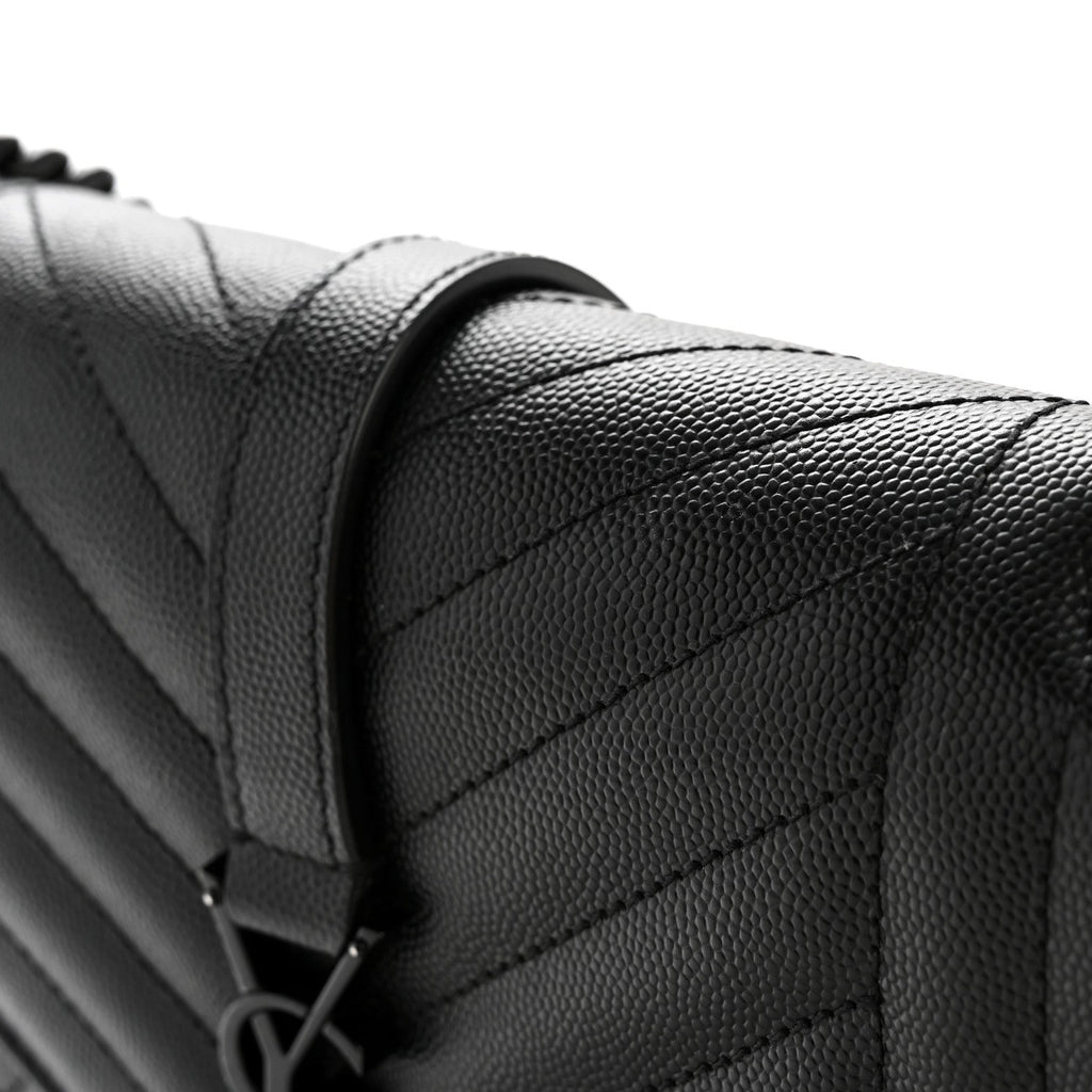 Grain De Poudre Textured Mixed Matelasse Triquilt Medium Monogram Monochrome Satchel Black