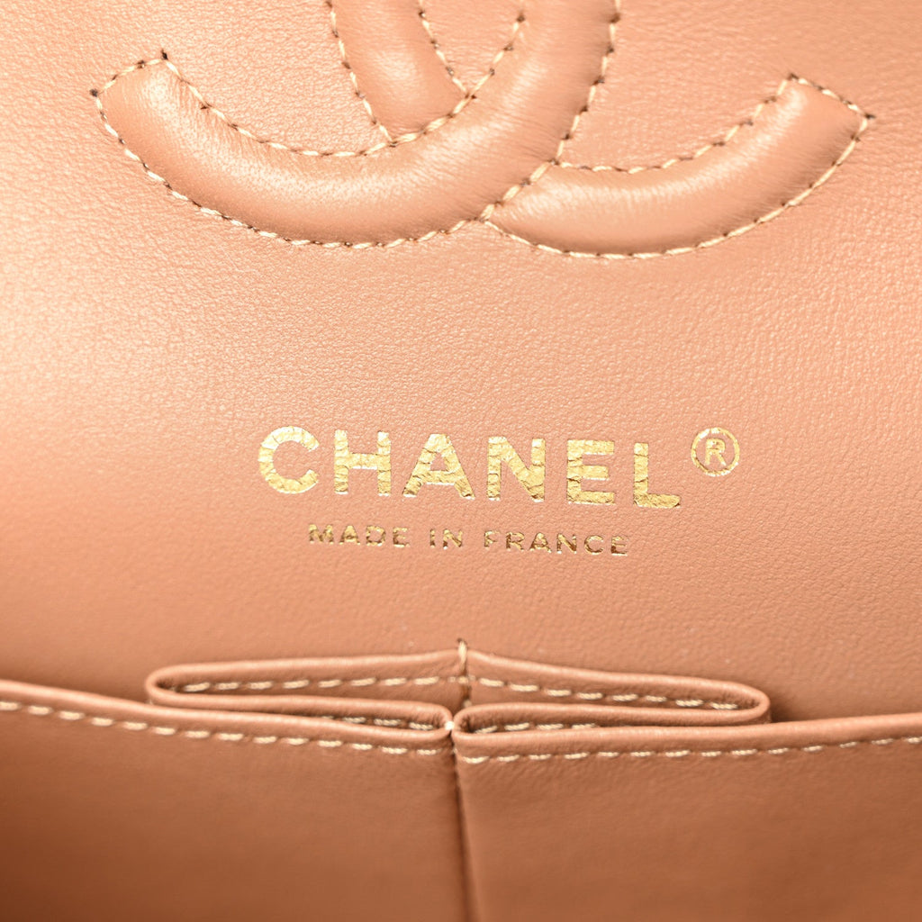 Lambskin Quilted Small Double Flap Brown
