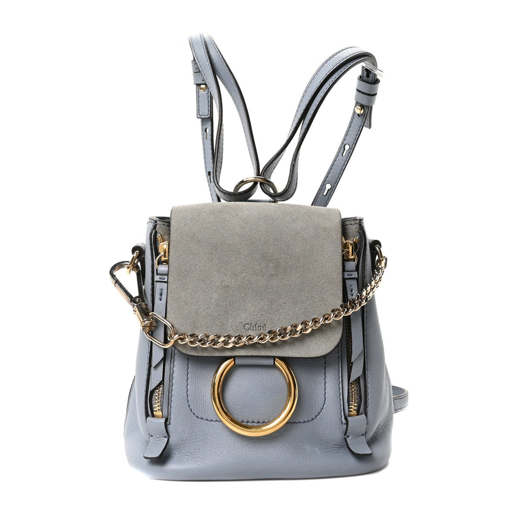 Suede Calfskin Mini Faye Backpack Cloudy Blue