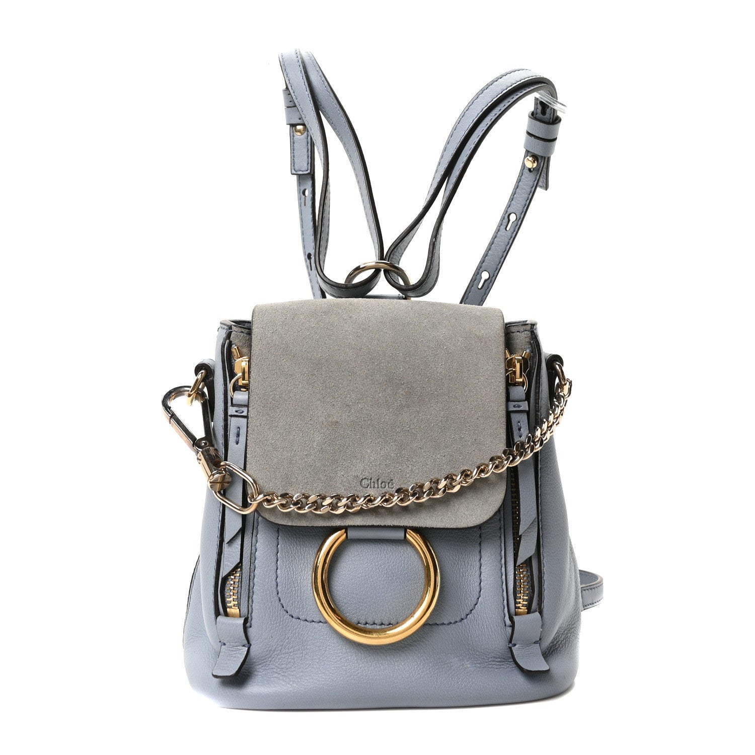 Suede Calfskin Mini Faye Backpack Cloudy Blue