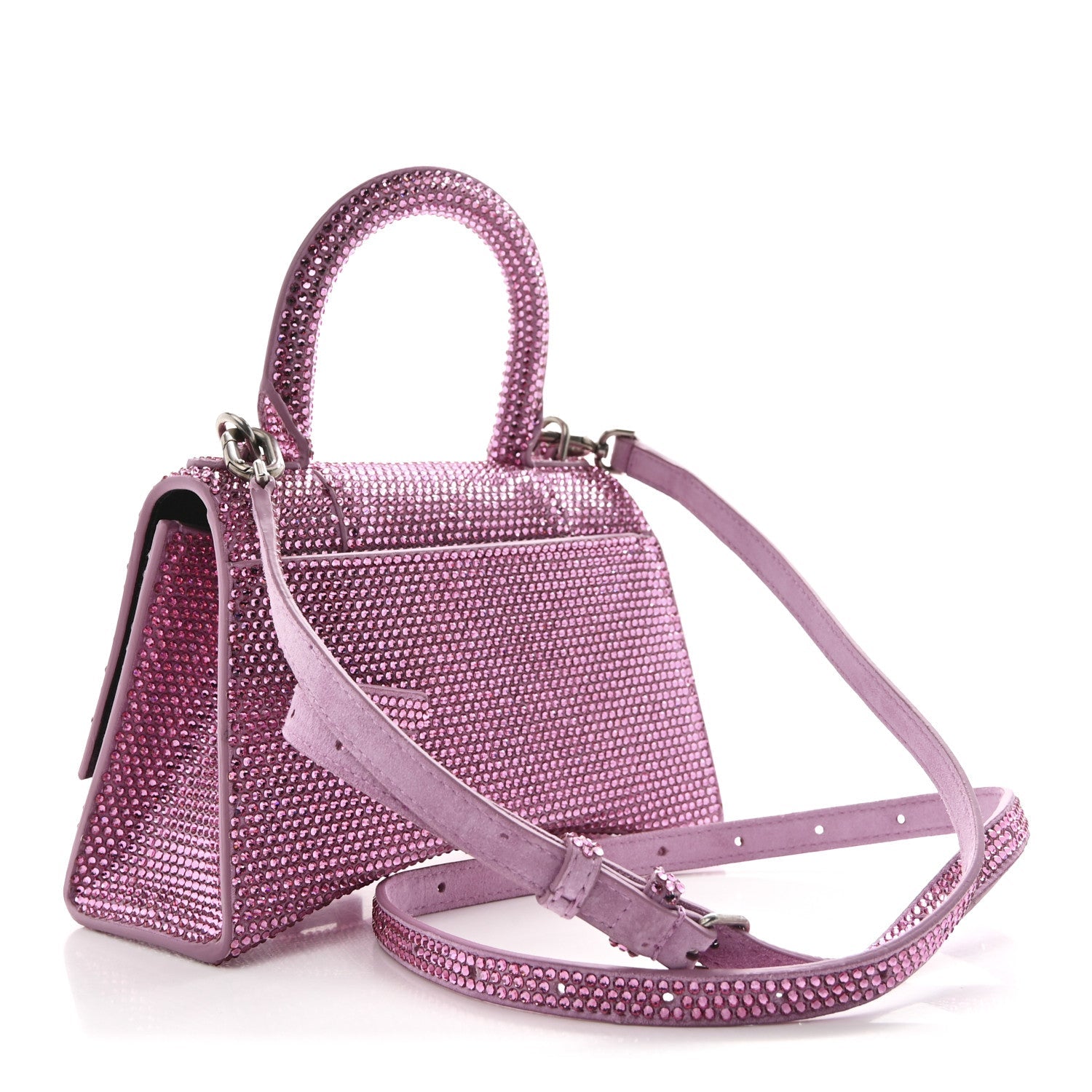 Strass Suede Hourglass Top Handle Bag XS Pink