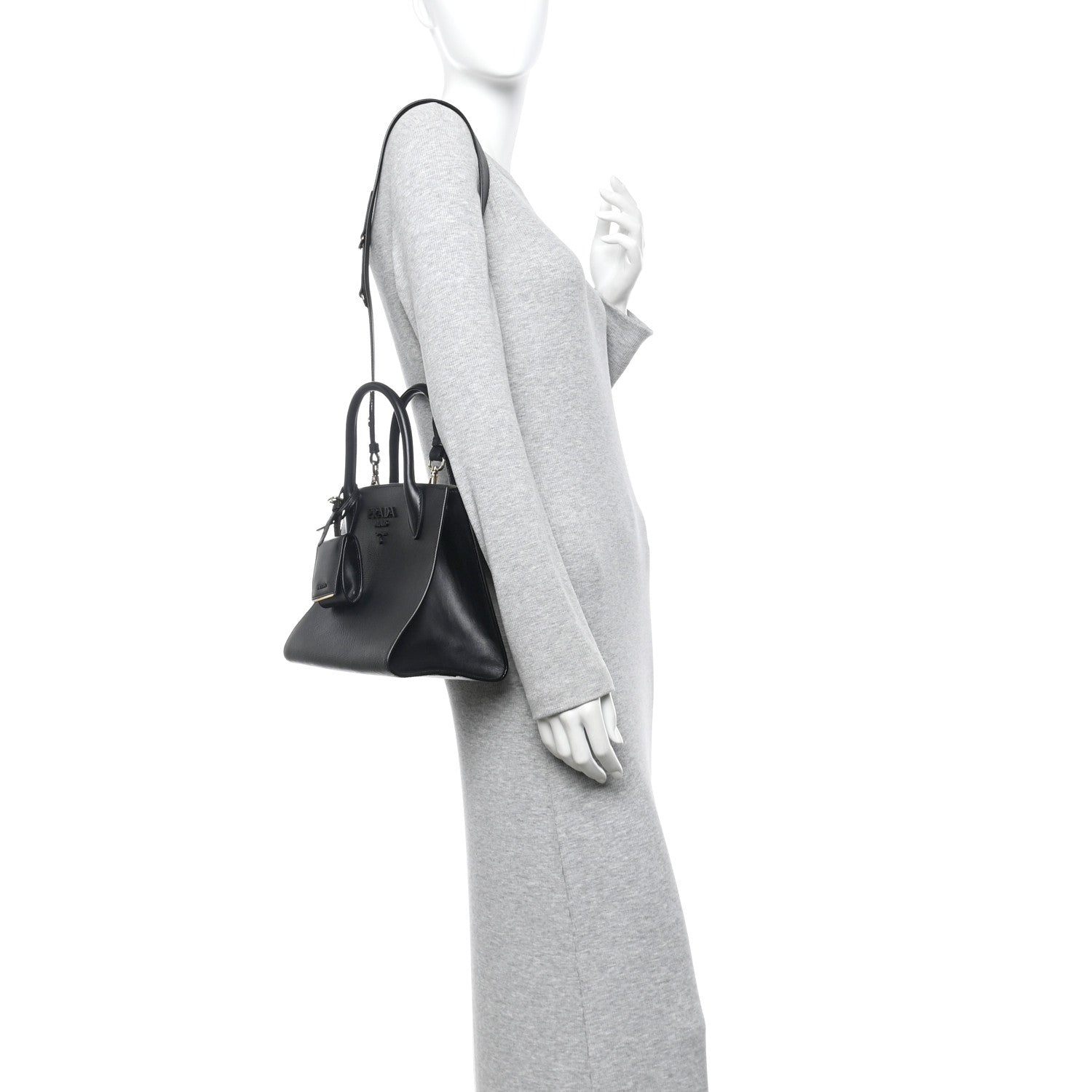 Saffiano Cuir Calfskin Small Monochrome Top Handle Tote Black