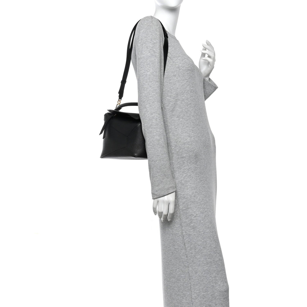 Grained Calfskin Small Puzzle Bag Black