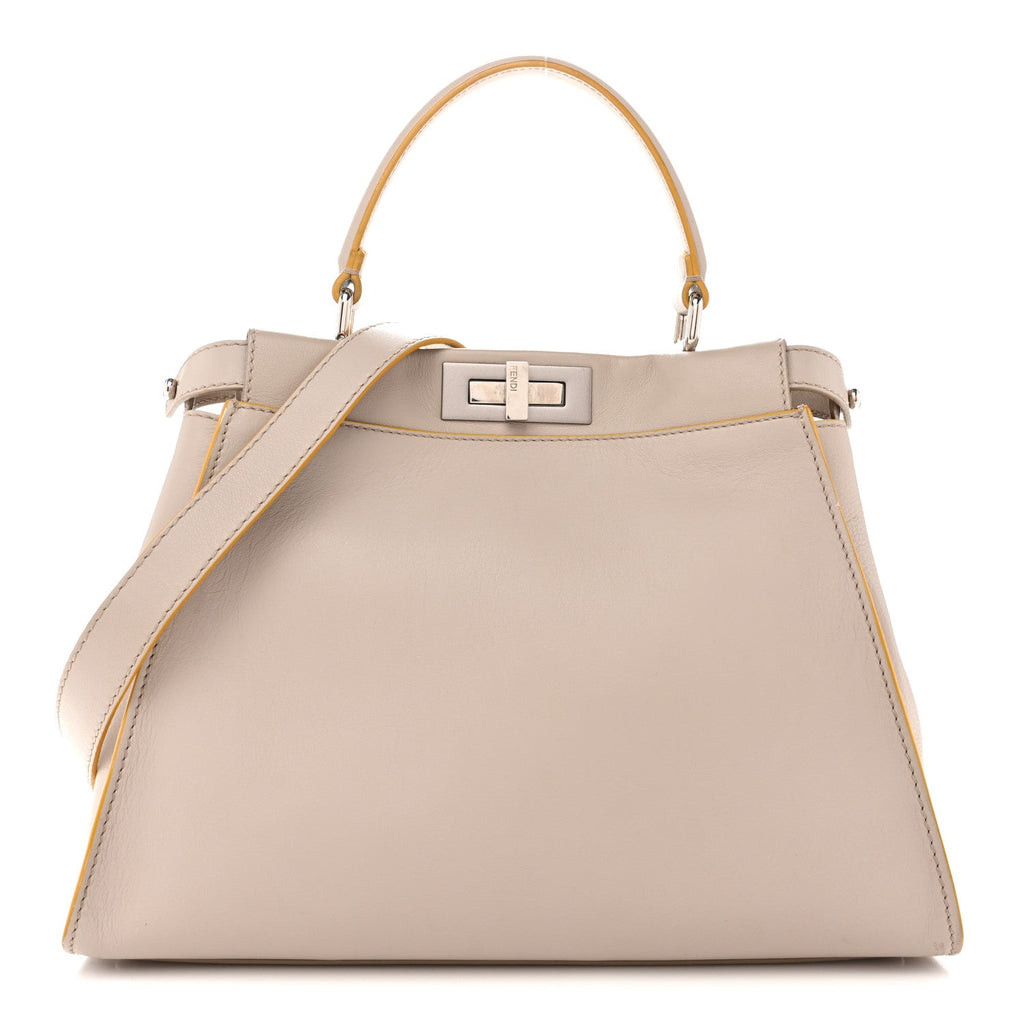 Vitello Seta Burro Medium Peekaboo Iconic Satchel Grigio Polvere Mattone