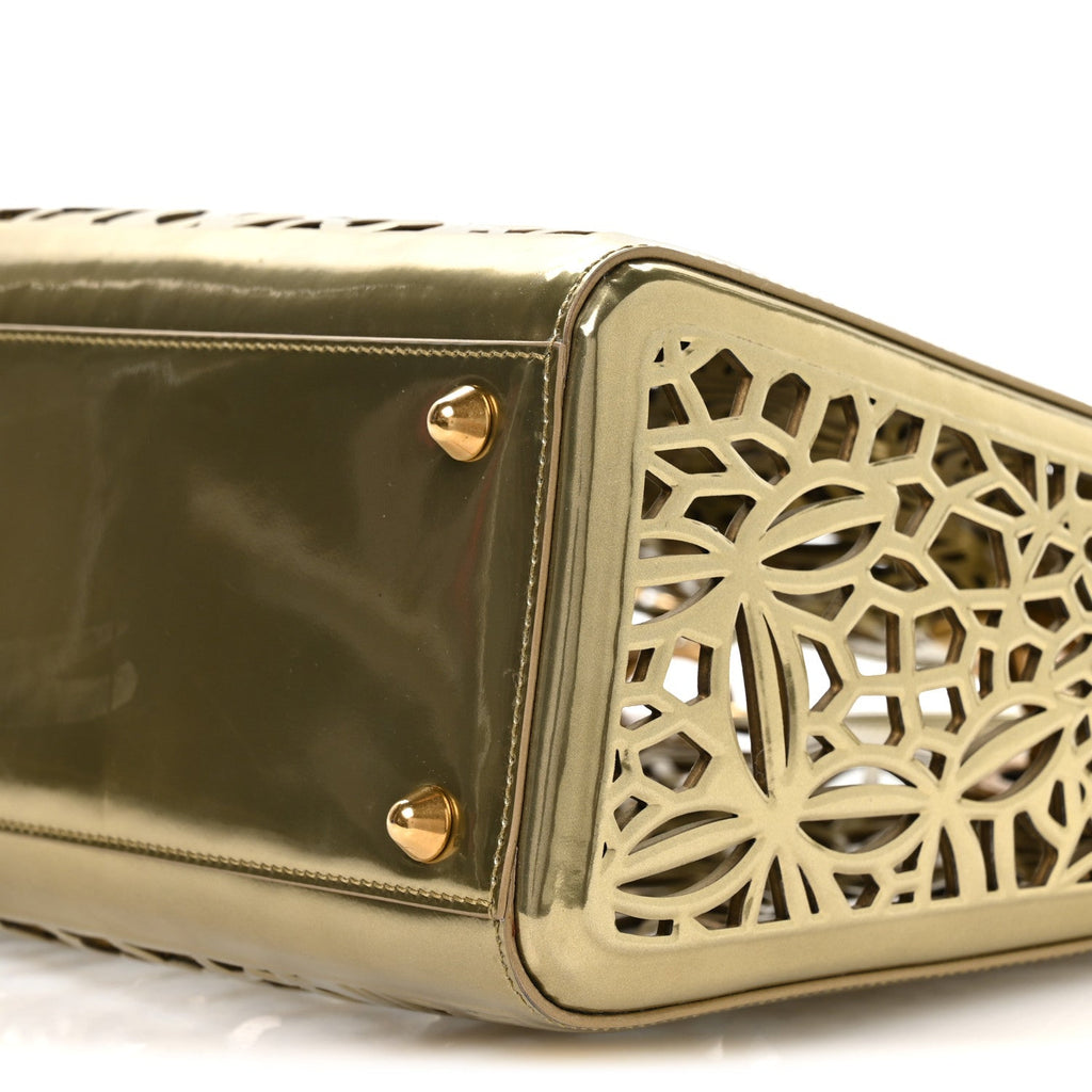X DAVID WISEMAN Metallic Calfskin Laser Cut Large Lady Dior Gold