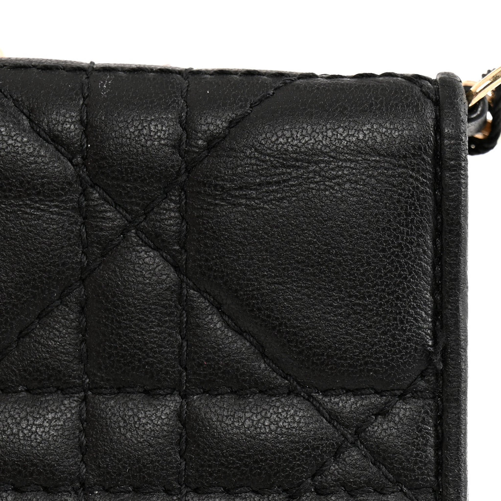 Lambskin Cannage Small Lady Dior Flap  Holder Black