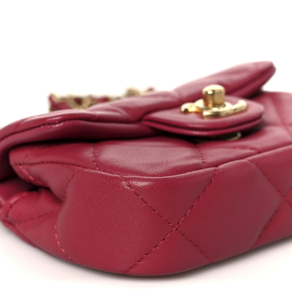 Calfskin Quilted Lady Handle Flap  Holder With Chain Dark Pink
