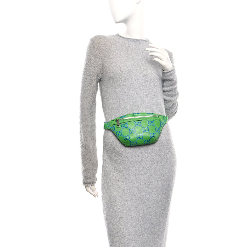 Calfskin GG Tennis Bi-Color Embossed Belt Bag Joy Green Joy Blue