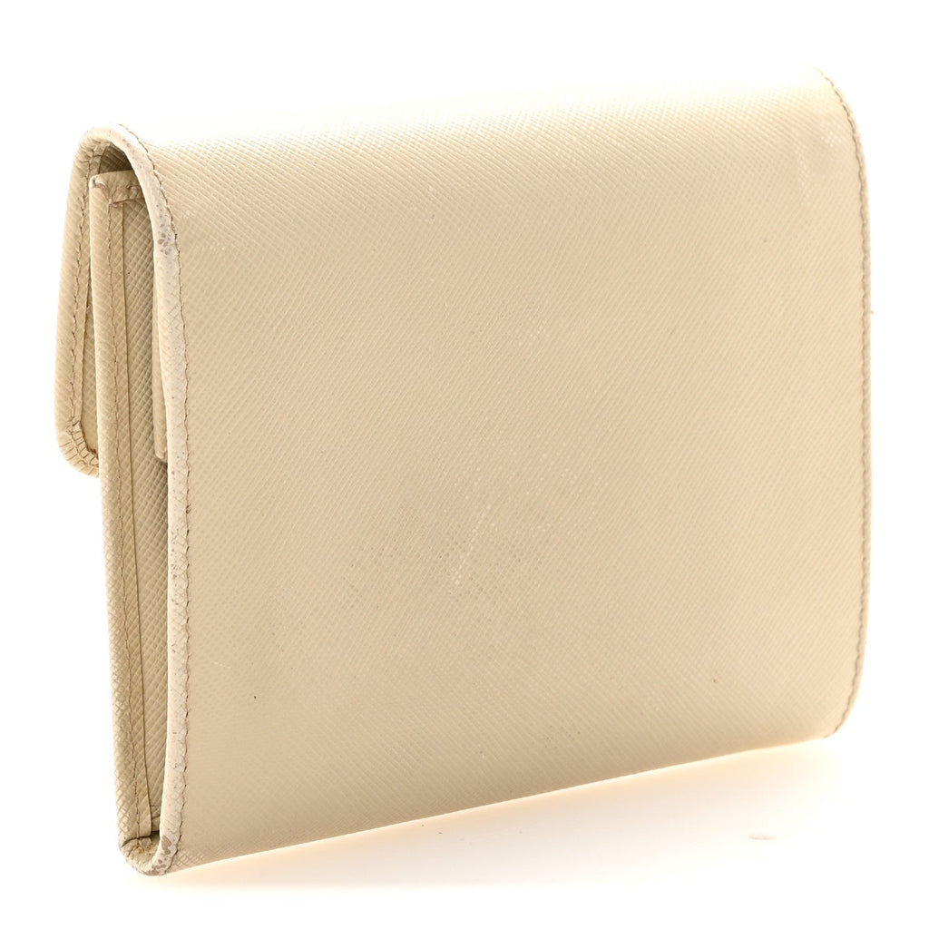 Saffiano Metal Tri-Fold Compact Wallet White
