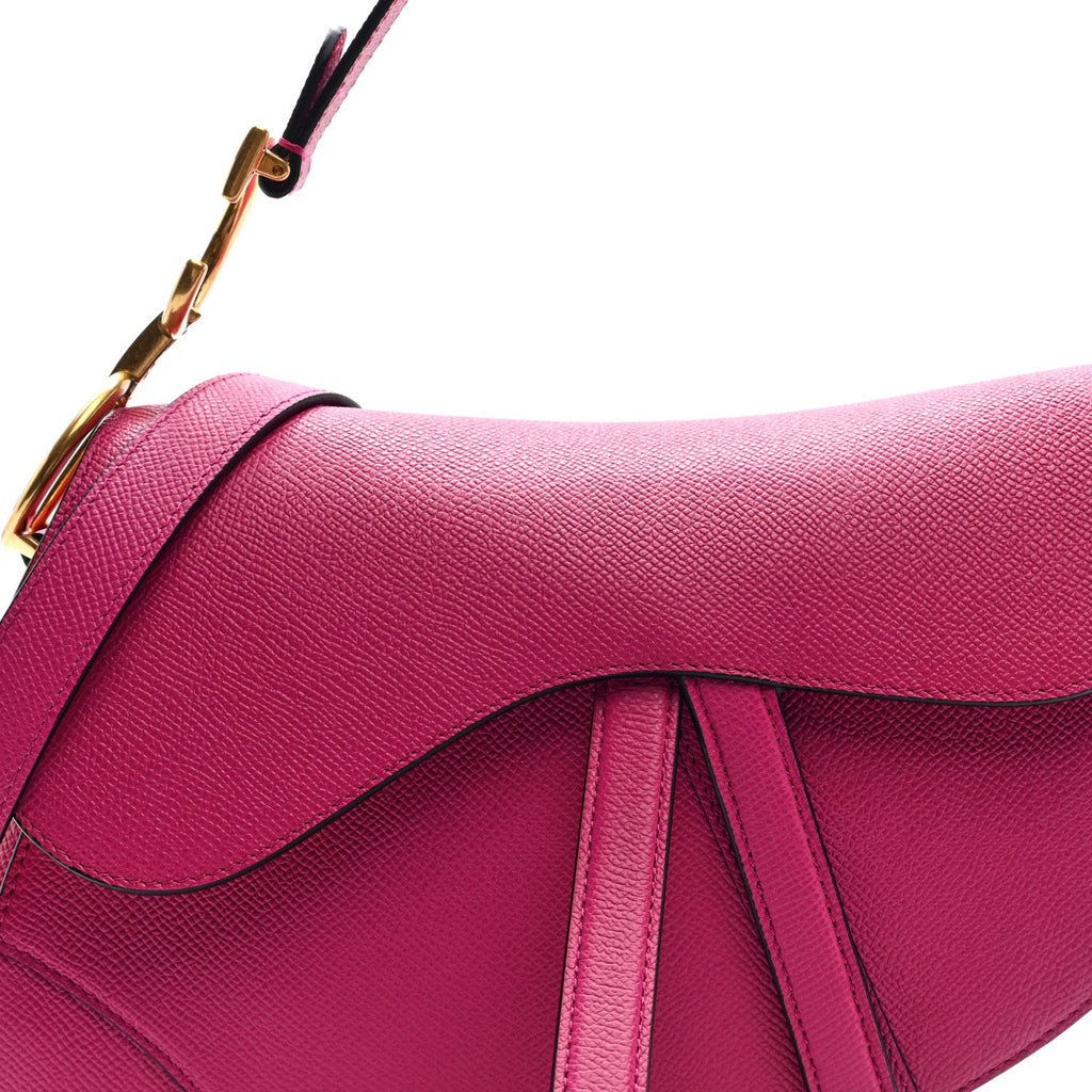 Grained Calfskin Saddle Bag With Strap Fuchsia