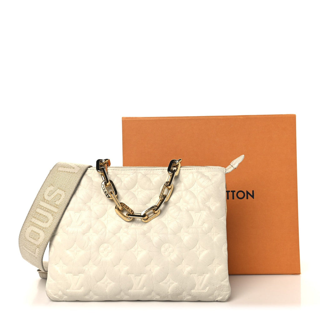 Lambskin Embossed Monogram Coussin PM Beige Cream