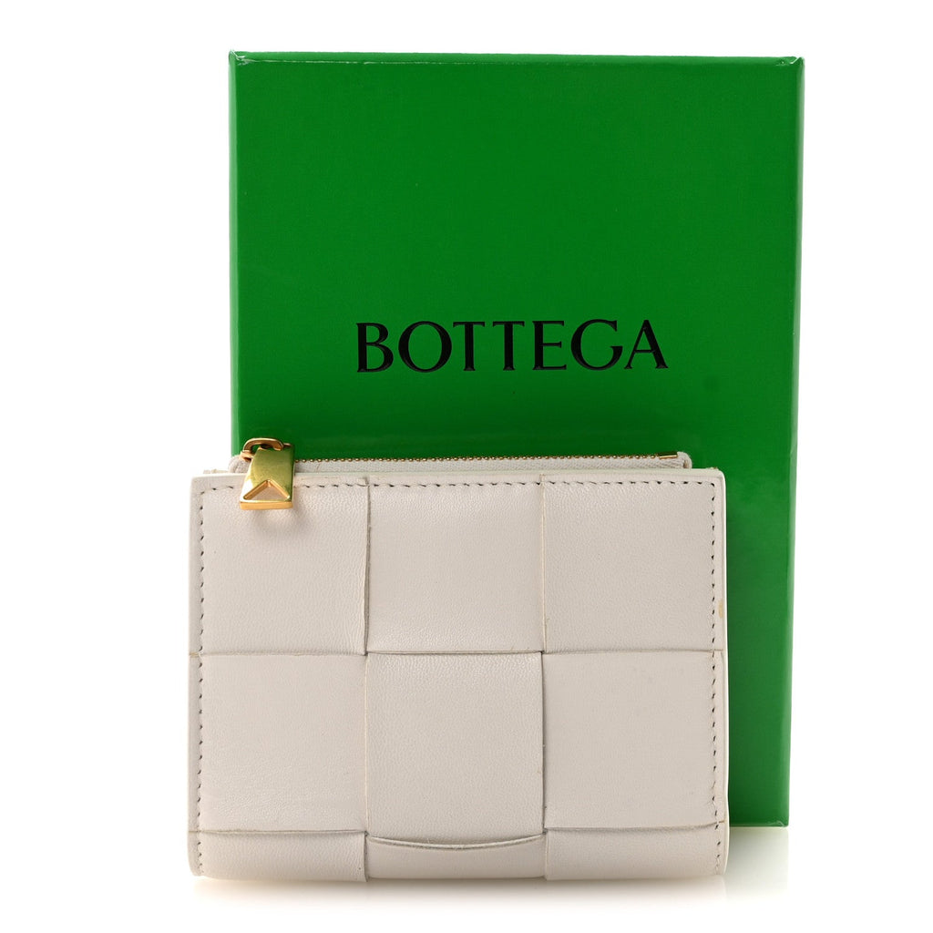 Nappa Maxi Intrecciato Bifold Zip Wallet White