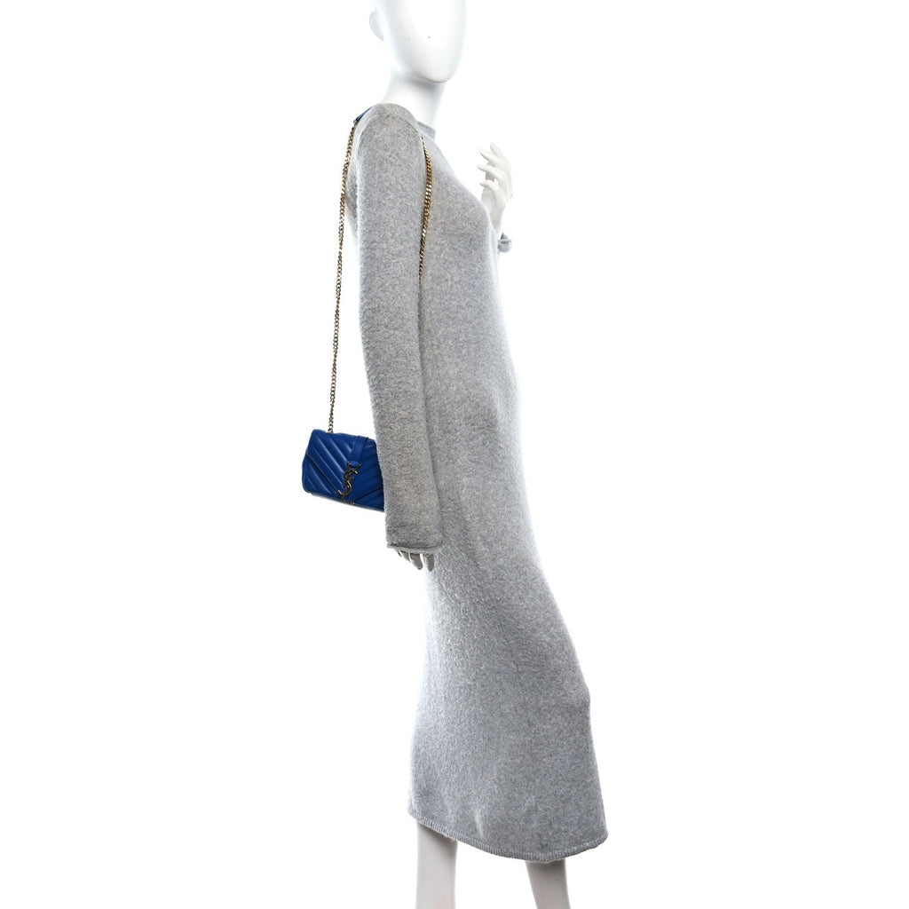 Sheepskin Matelasse Chevron Monogram Classic Baby Chain Bag Blue Majorelle