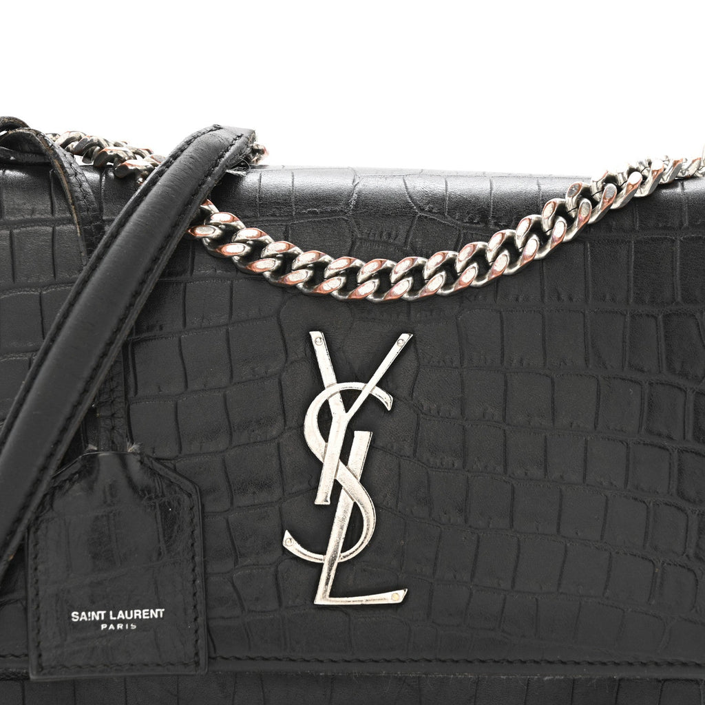 Calfskin Crocodile Embossed Medium Monogram Sunset Black