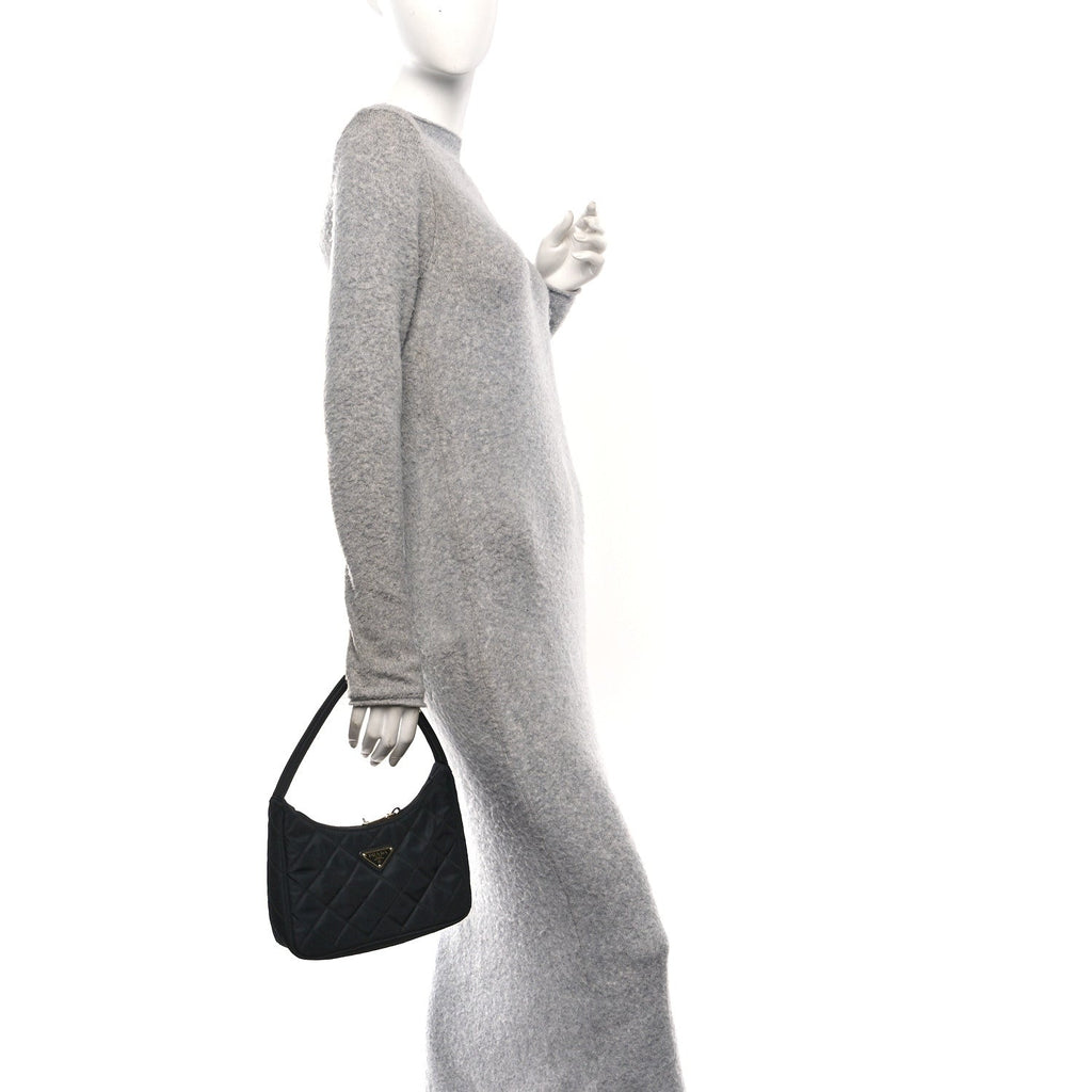 Tessuto Nylon Stitched Shoulder Bag Black