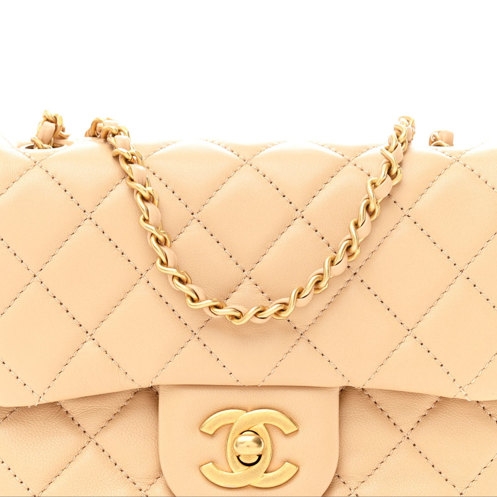 Lambskin Quilted Mini Pearl Crush Flap Beige