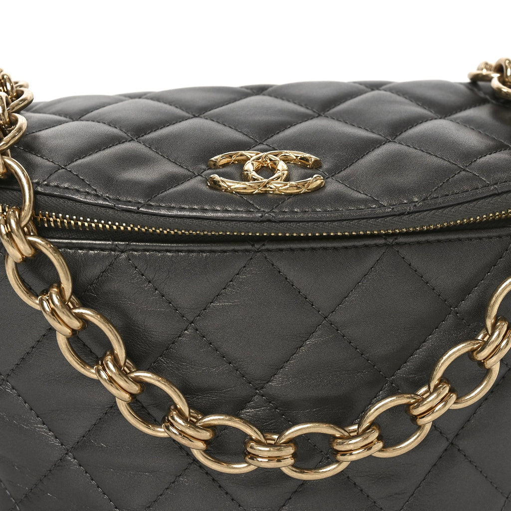 Metallic Calfskin Pearl Quilted CC Belt Bag Ruthenium