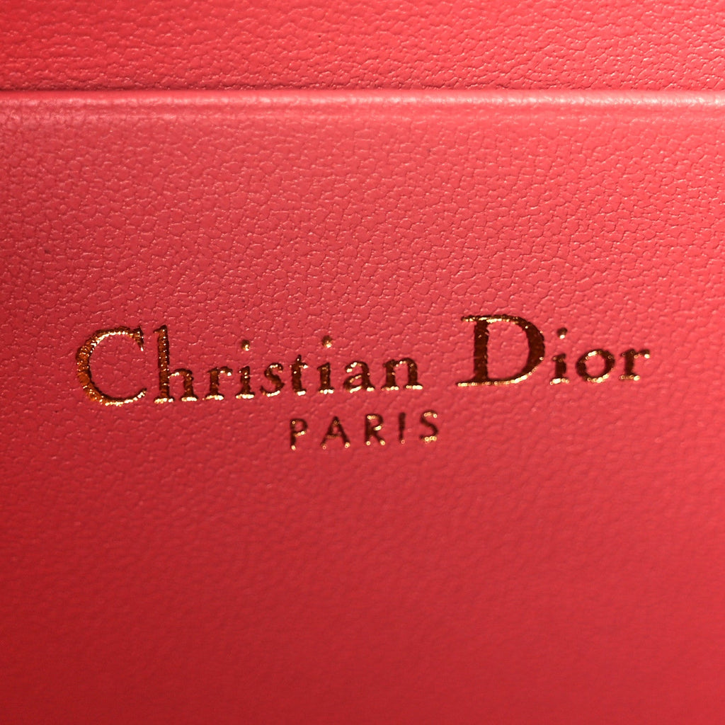 Calfskin Cannage Caro Zipped Pouch With Chain Coral Powder