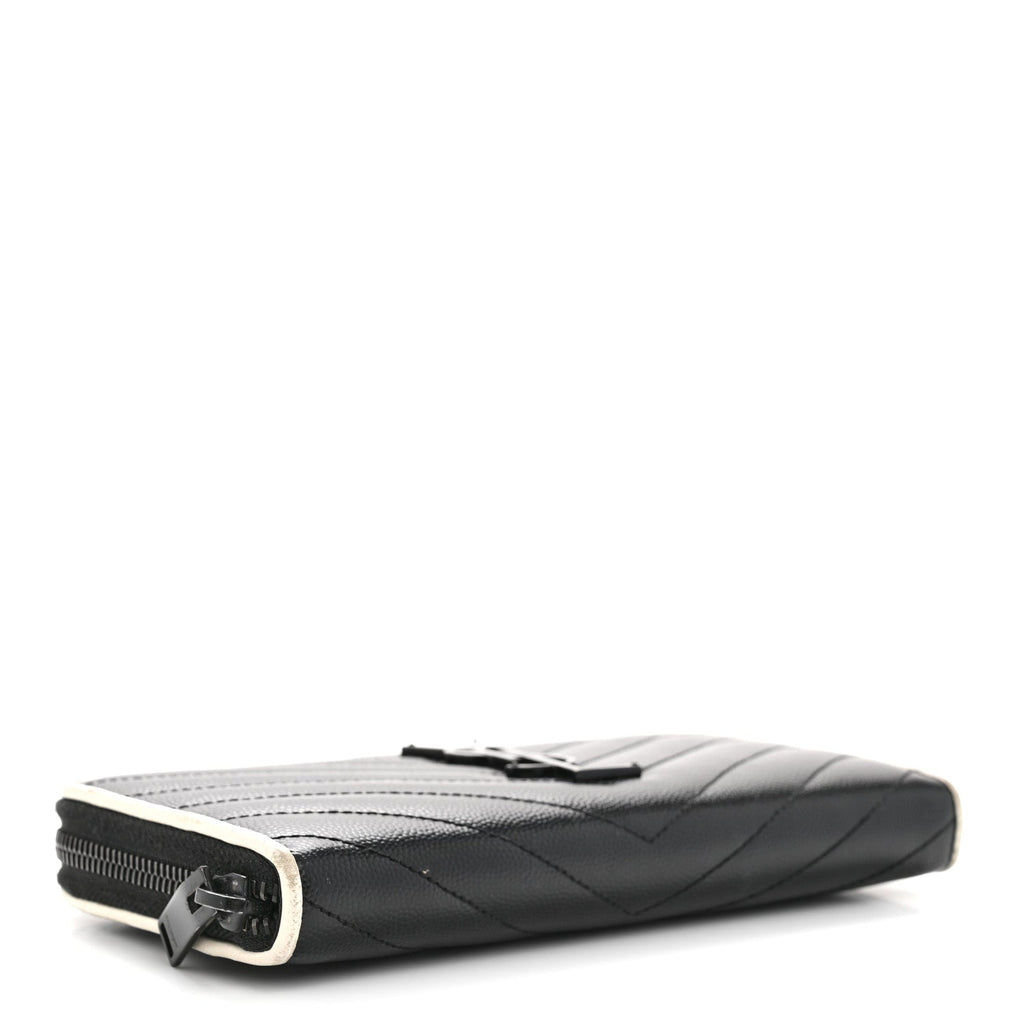 Grain De Poudre Matelasse Chevron Monogram Zip Around Wallet Black Dove White