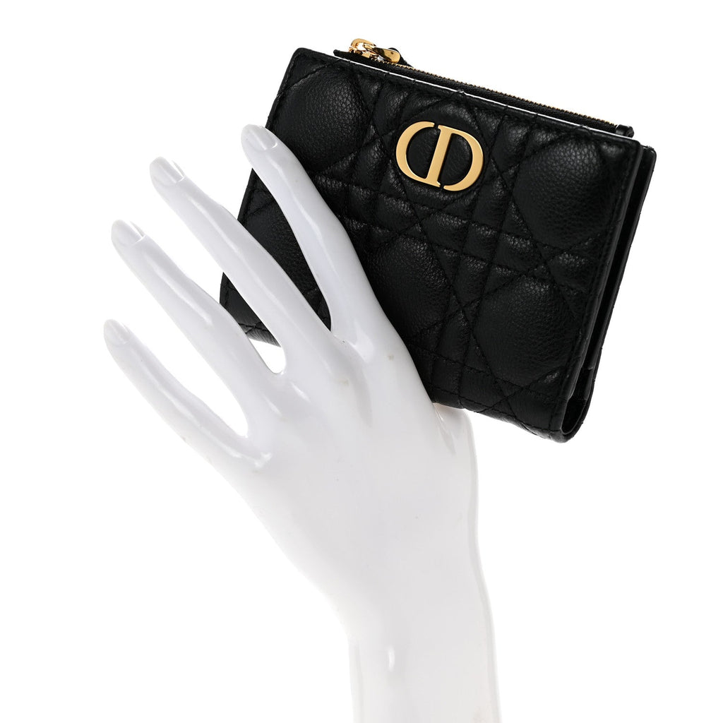 Grained Calfskin Supple Cannage Caro Dahlia Wallet Black