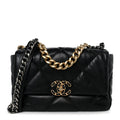 Shiny Goatskin Quilted Medium Chanel 19 Flap Black
