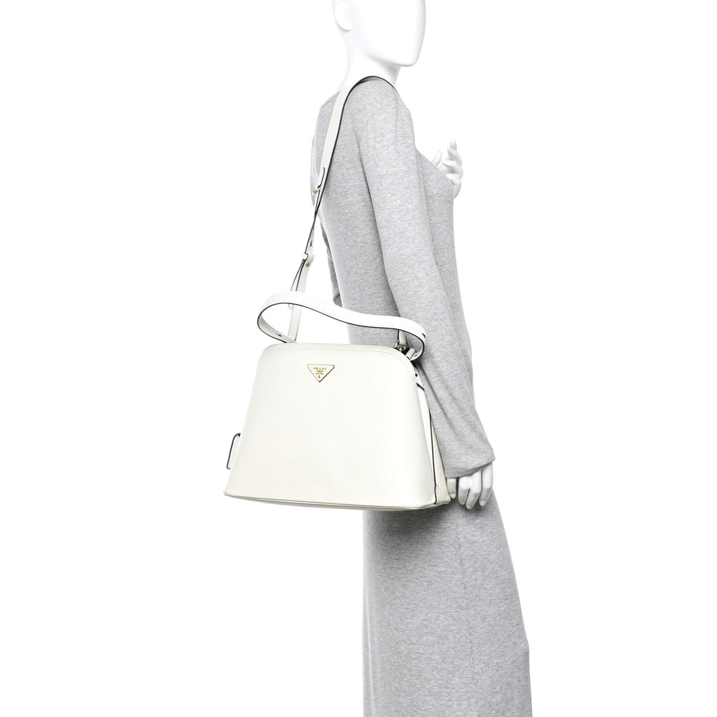Saffiano Cuir Matinee Tote White Black
