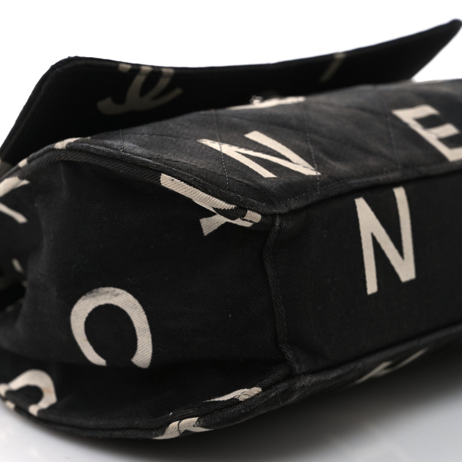 Canvas Quilted Letter Printed Flap Black