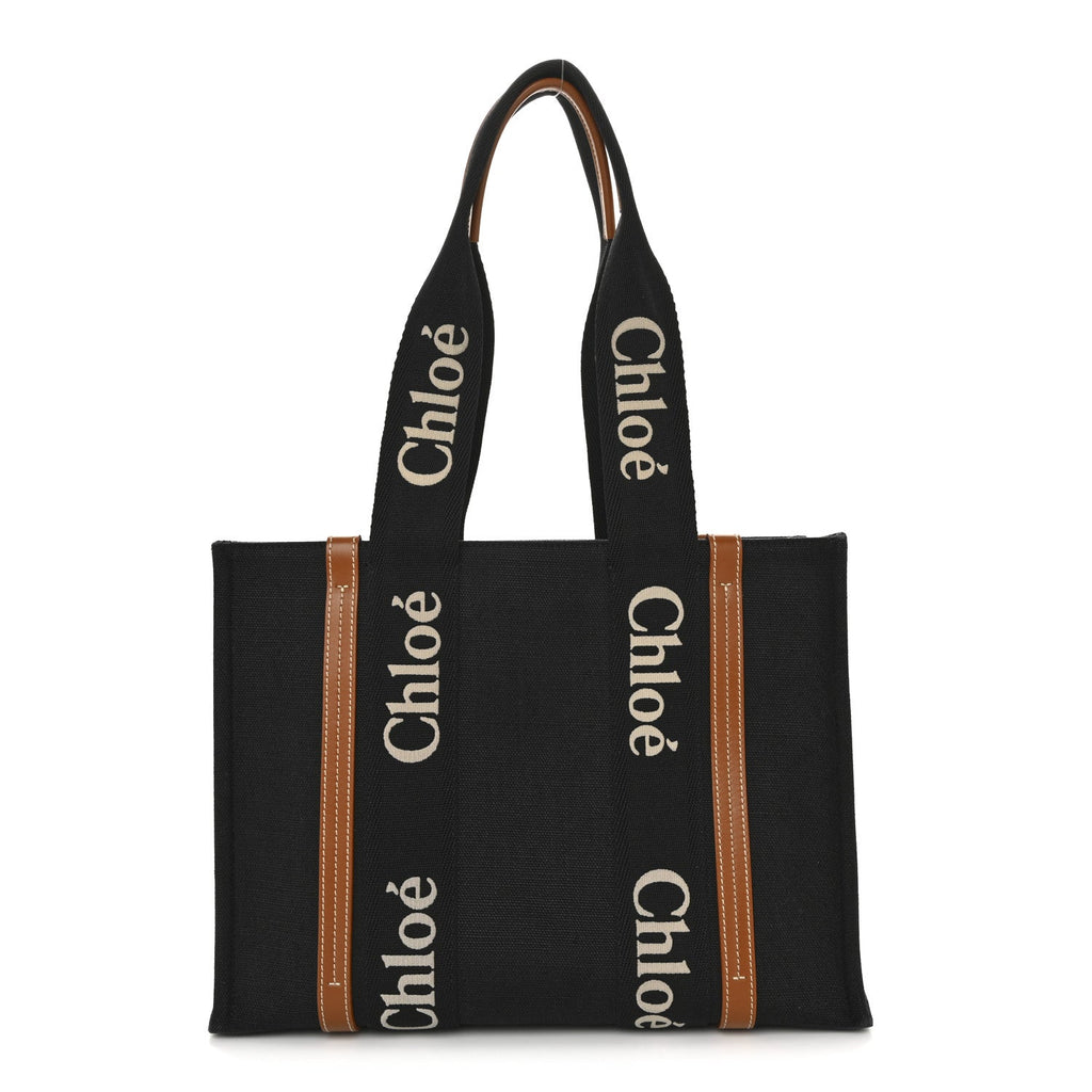 Cotton Calfskin Medium Woody Ribbon Tote Black