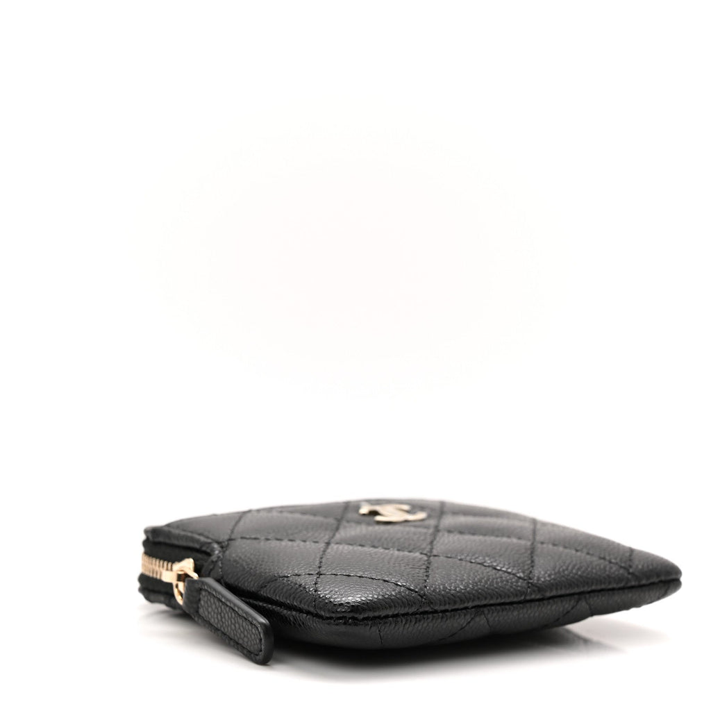 Caviar Quilted Zip  Holder Wallet Black
