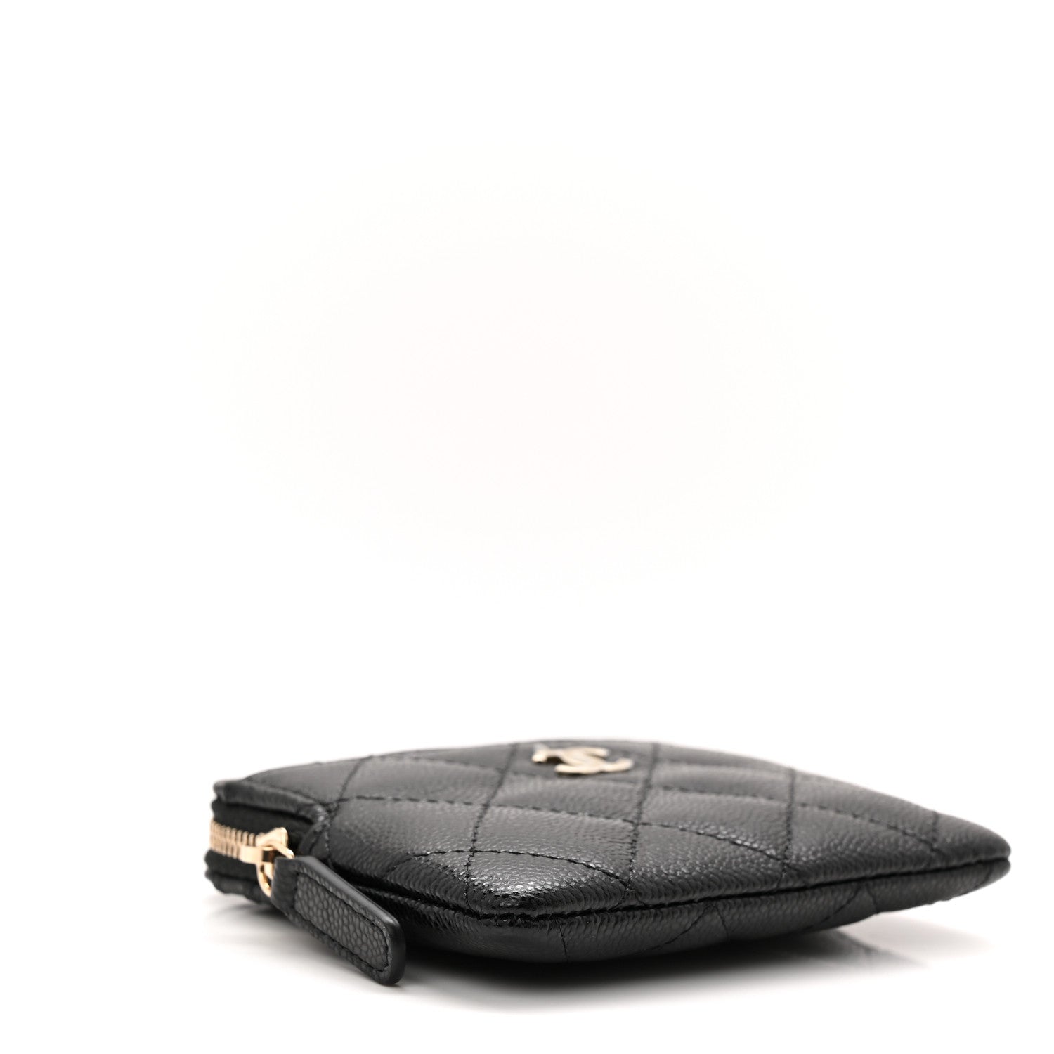 Caviar Quilted Zip  Holder Wallet Black