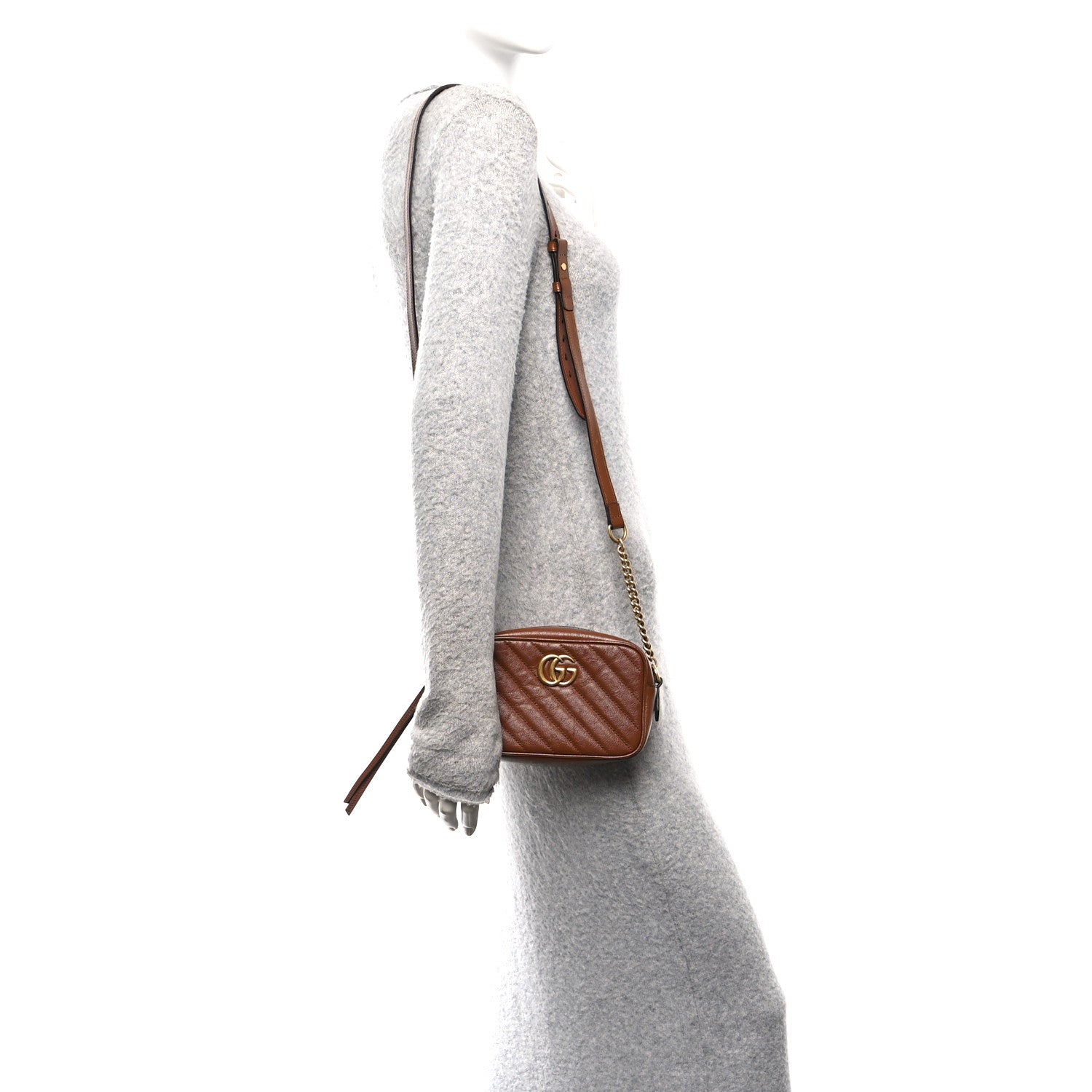 Glazed Calfskin Matelasse Diagonal Mini GG Marmont Chain Shoulder Bag Cuir