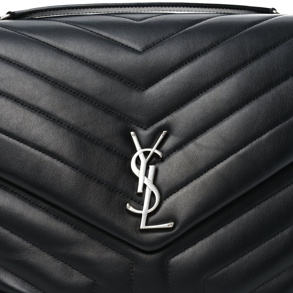 Calfskin Y Quilted Monogram Large Loulou Chain Satchel Black