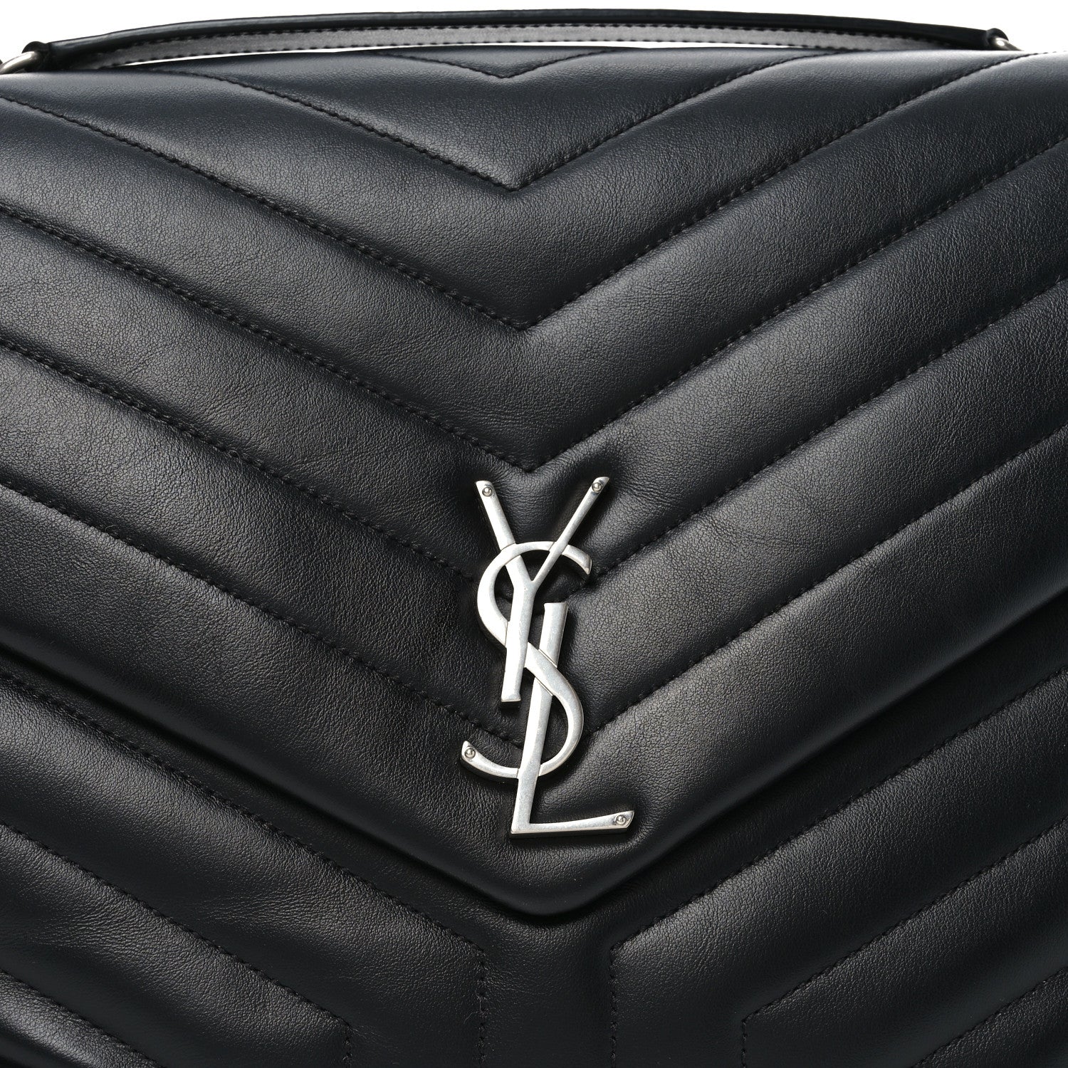 Calfskin Y Quilted Monogram Large Loulou Chain Satchel Black