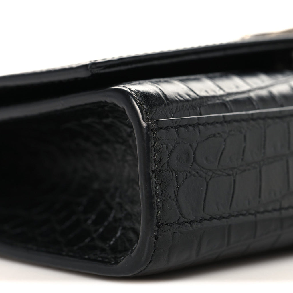 Calfskin Crocodile Embossed Small Classic Monogram Kate Tassel Satchel Black