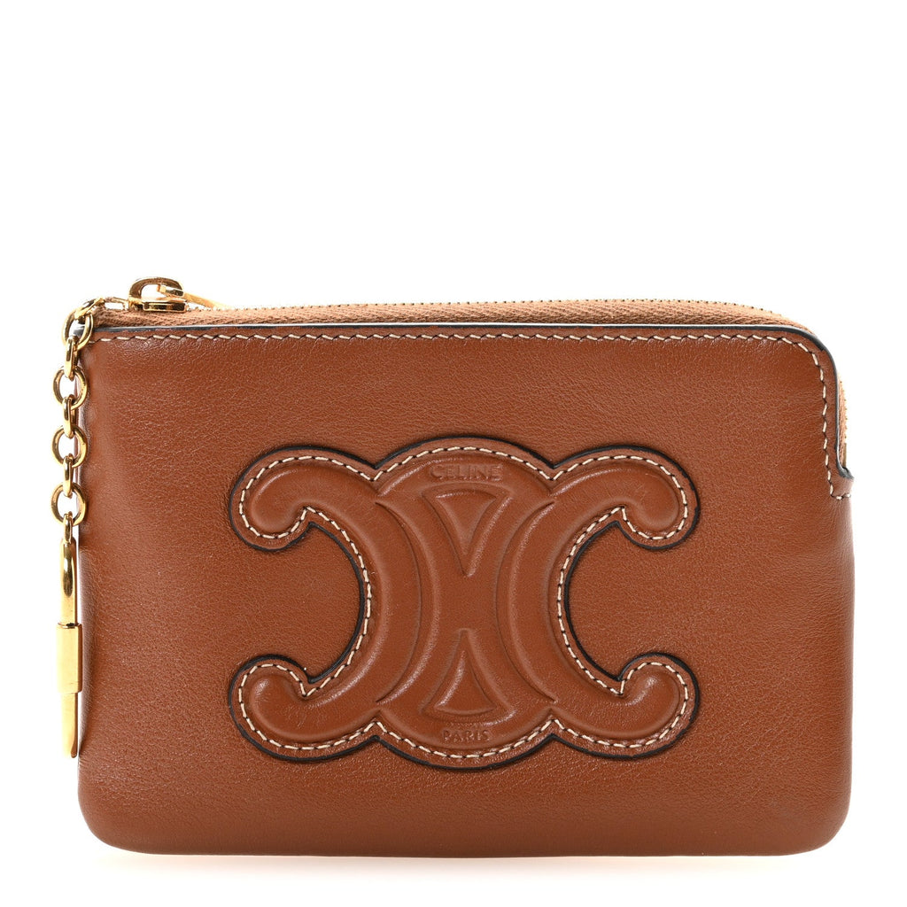 Smooth Calfskin Cuir Triomphe Coin and  Pouch With Hook Tan