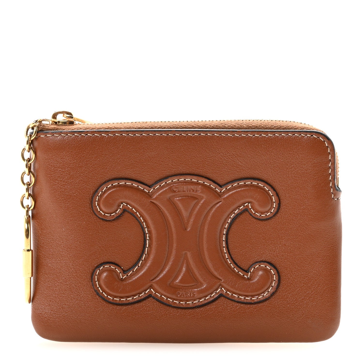 Smooth Calfskin Cuir Triomphe Coin and  Pouch With Hook Tan