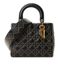 Calfskin Cannage Studded Medium Supple Lady Dior Black