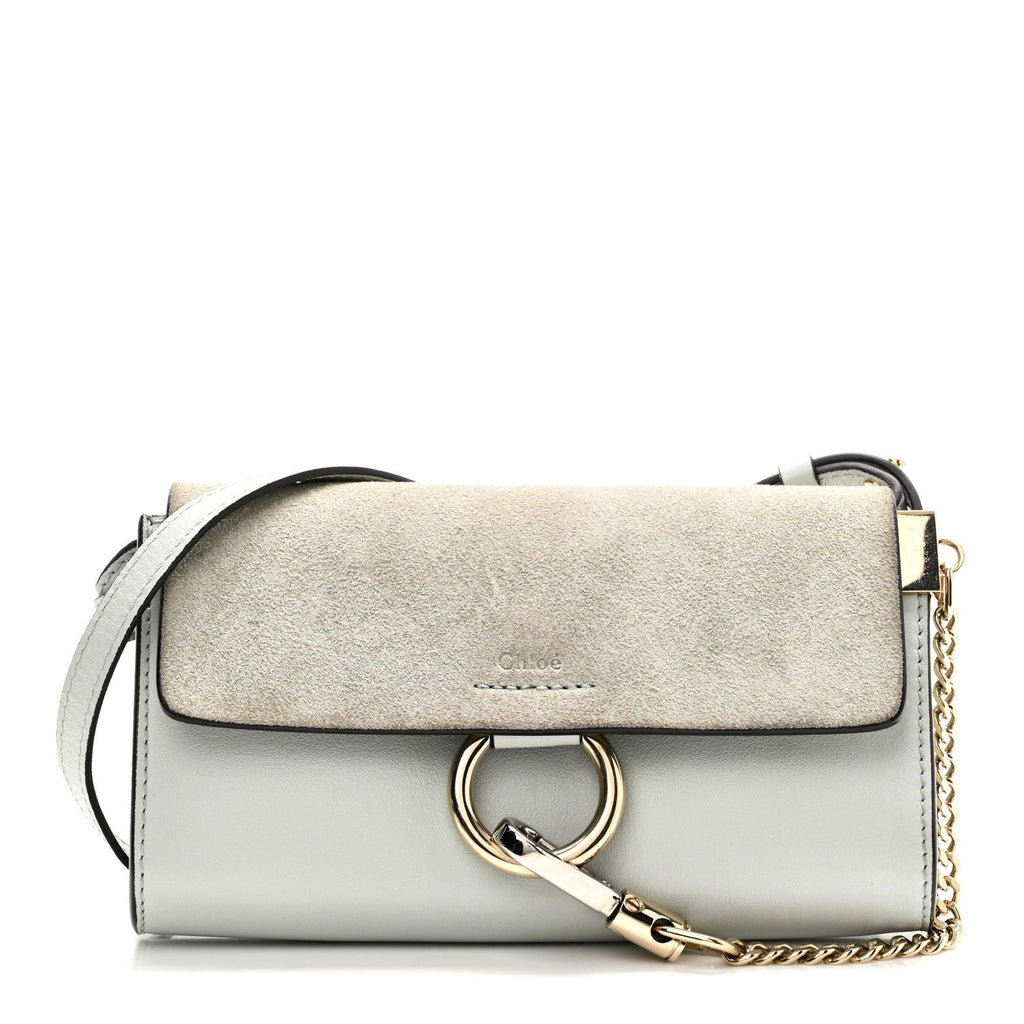 Suede Calfskin Mini Faye Shoulder Bag Airy Grey