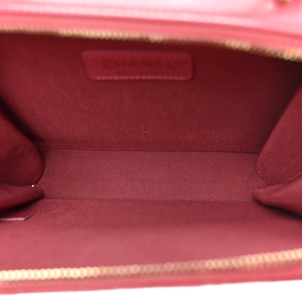 Crumpled Calfskin Quilted Small Get Round Top Handle Vanity Case Pink