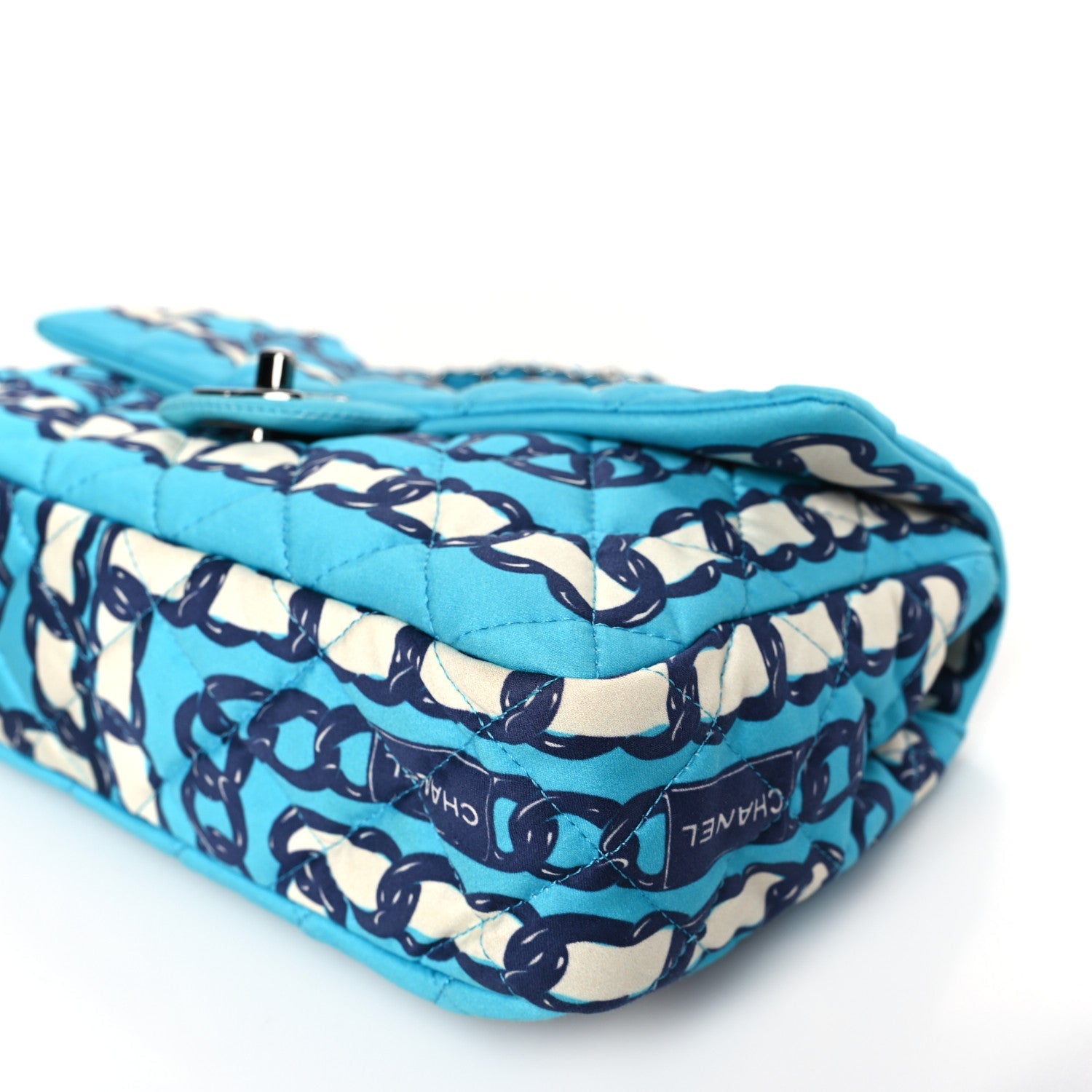 Silk Chain Printed Medium Single Flap Blue