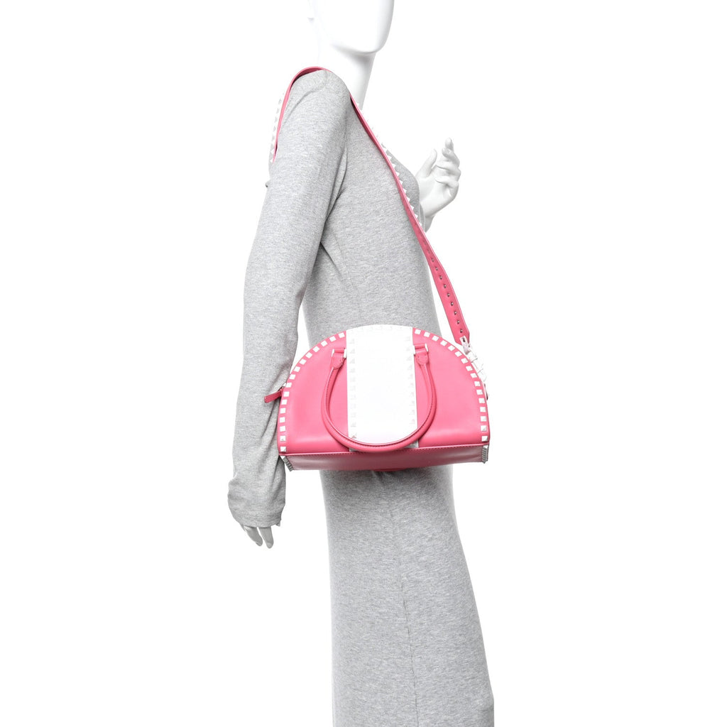 Vitello Colorblock Free Rockstud Top Handle Shoulder Bag Pink Optic White