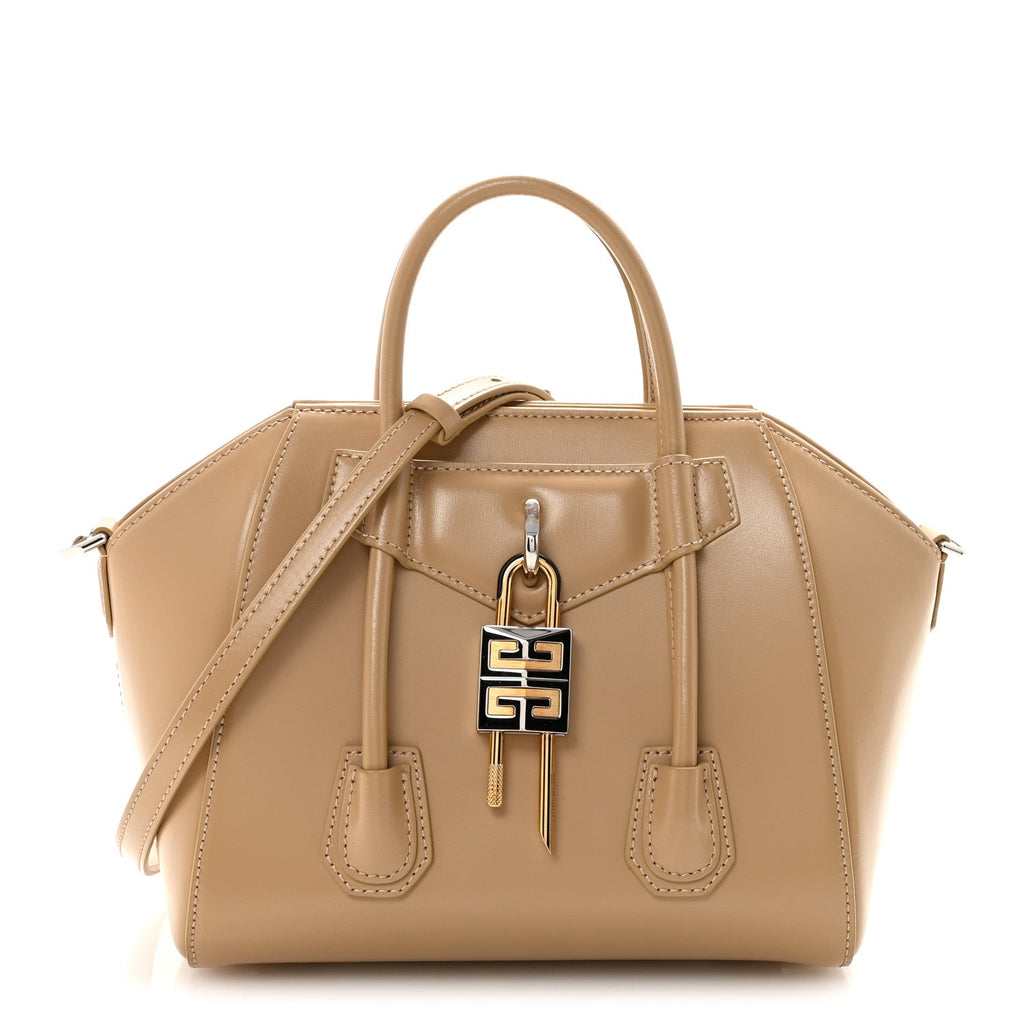 Box Calfskin Mini Lock Antigona Shoulder Bag Beige Cappuccino