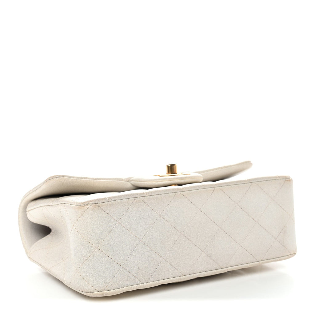 Iridescent Lambskin Quilted Mini Top Handle Rectangular Flap White